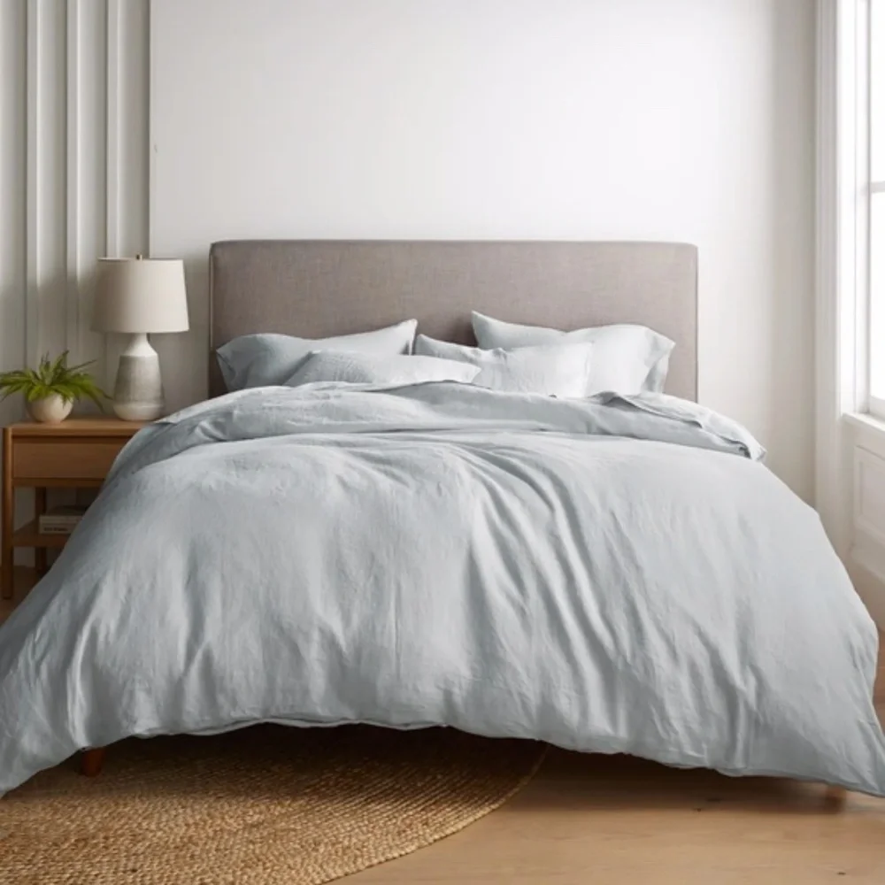 Quince European Linen King Duvet Cover Set With 2 Shams in Mist